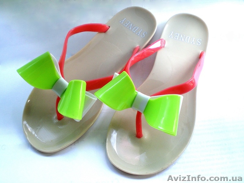 Бежевые с бело-зеленым бантом Силиконовые женские шлепанцы,вьетнамки. - <ro>Изображение</ro><ru>Изображение</ru> #1, <ru>Объявление</ru> #1111579