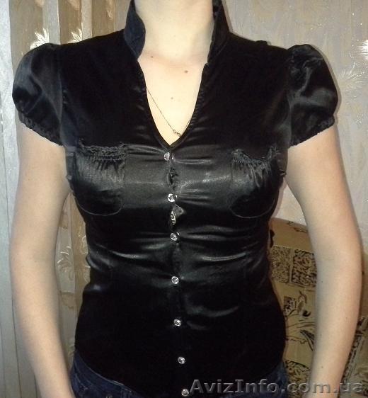 Атласная черная блузка (рубашка) - <ro>Изображение</ro><ru>Изображение</ru> #1, <ru>Объявление</ru> #1212233