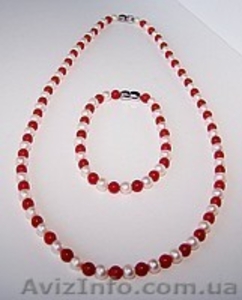 Ожерелье и браслет жемчуг и красный коралл (комплект) - <ro>Изображение</ro><ru>Изображение</ru> #1, <ru>Объявление</ru> #192574
