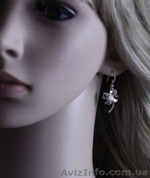 Серьги на крючках Клевер серебро 925 циркон - <ro>Изображение</ro><ru>Изображение</ru> #4, <ru>Объявление</ru> #110114