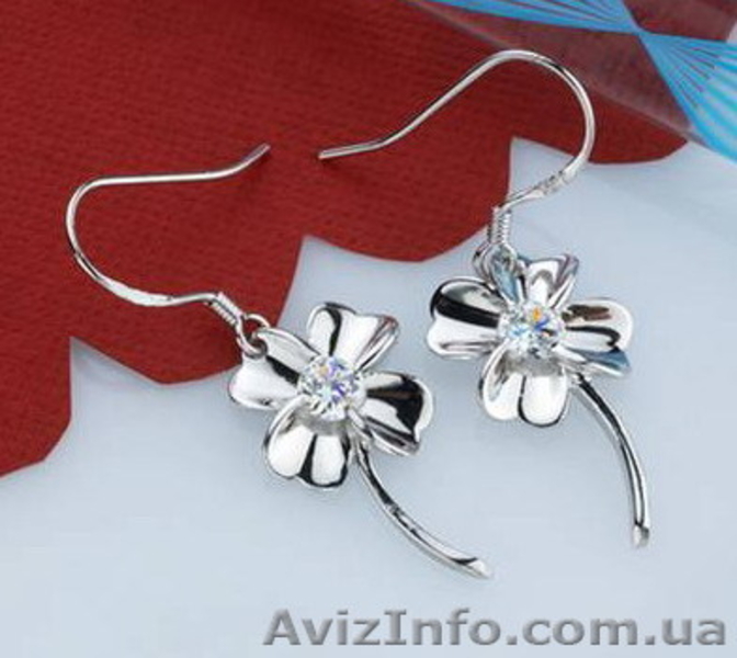 Серьги на крючках Клевер серебро 925 циркон - <ro>Изображение</ro><ru>Изображение</ru> #3, <ru>Объявление</ru> #110114