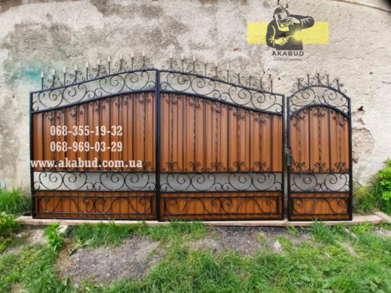 Ковані ворота із профнастилом. Розпашні ворота з профлистом - <ro>Изображение</ro><ru>Изображение</ru> #4, <ru>Объявление</ru> #1742715