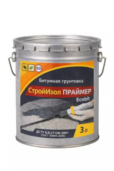 Битумная грунтовка ведро 3,0 л СтройИзол Праймер ЭКОБИТ ДСТУ Б В.2.7-108-2001 - <ro>Изображение</ro><ru>Изображение</ru> #1, <ru>Объявление</ru> #1752959